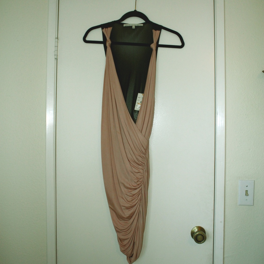 Pink & Black Sheer Mesh Back Grecian Dress